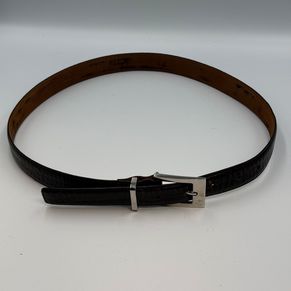 Brooks Brothers Mens Brown Leather Belt Made in Italy Croc Embossed Size M 38in